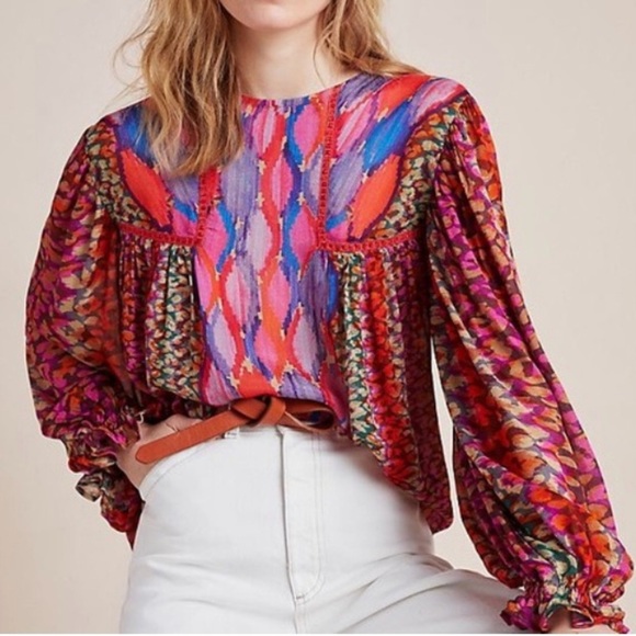 Anthropologie Bl-nk London Sz S Balloon Sleeves Miranda Peasant Top - Picture 1 of 6